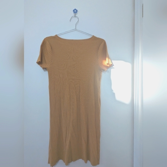 SHEIN DAZY | Mustard Yellow Ribbed Knit Quarter Button Dress - Picture 2 of 6